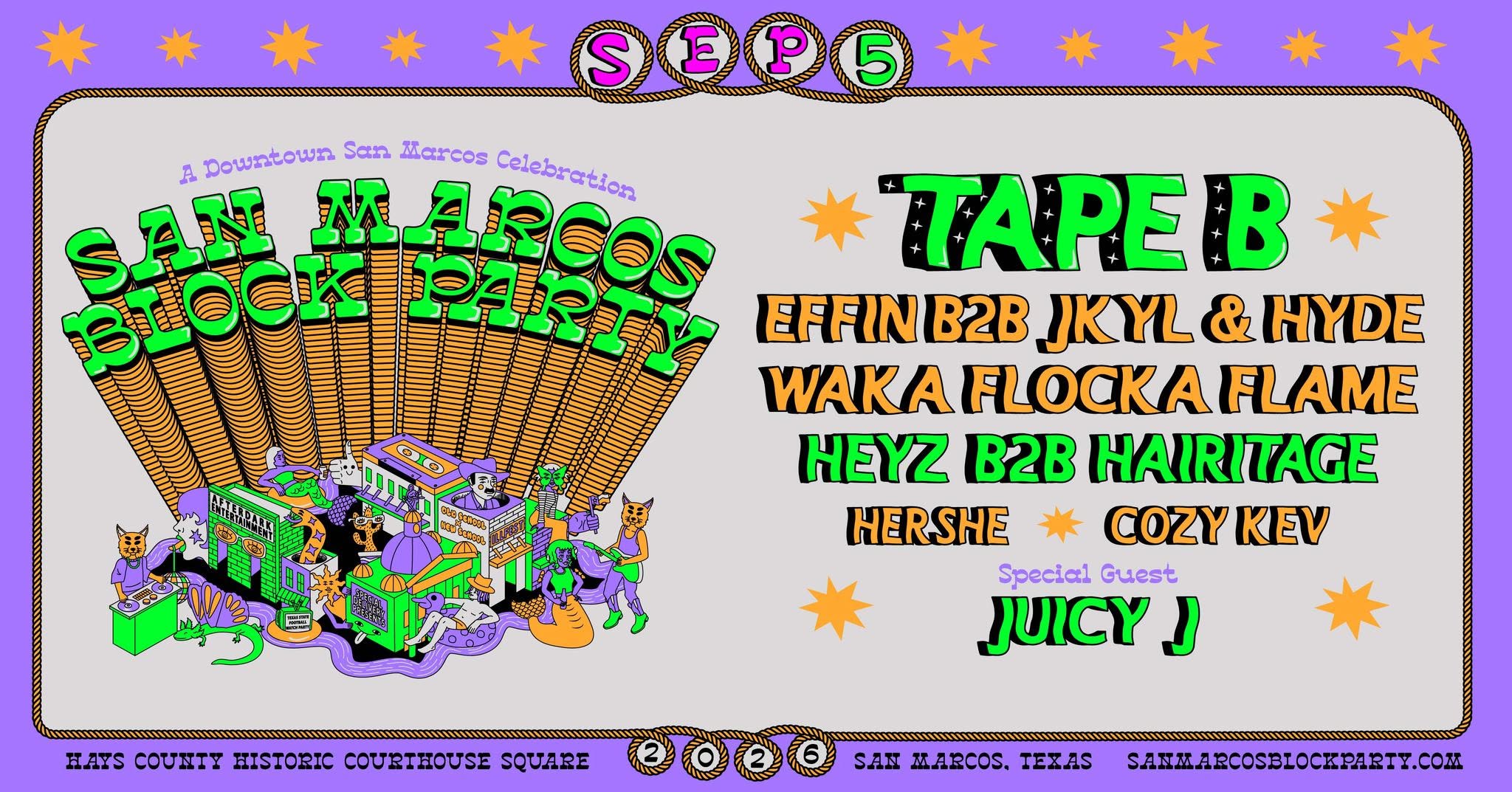 San Marcos Block Party with Tape B at Hays County Courthouse Lawn | San Marcos, TX